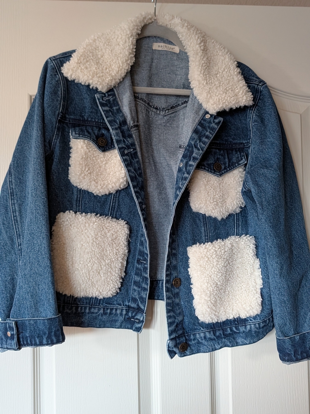 Machine Jeans Sherpa Patchwork Denim Jacket Size L (US 30)